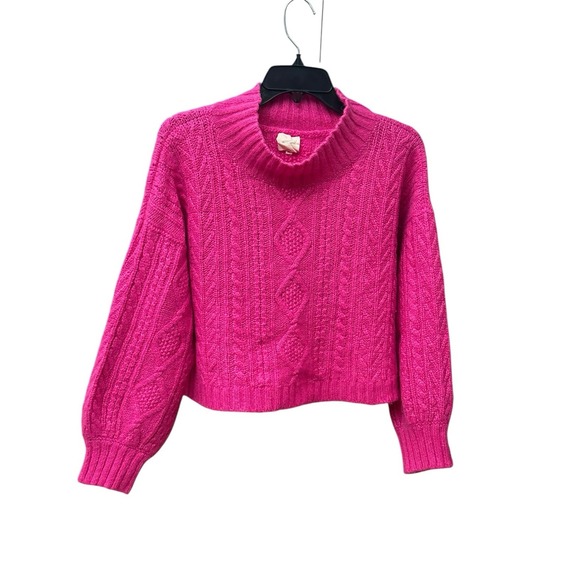 The Westside Alpaca Wool Long  Sleeve Crop Sweater Medium Pink Cable Knit EF12-5 - Picture 1 of 7